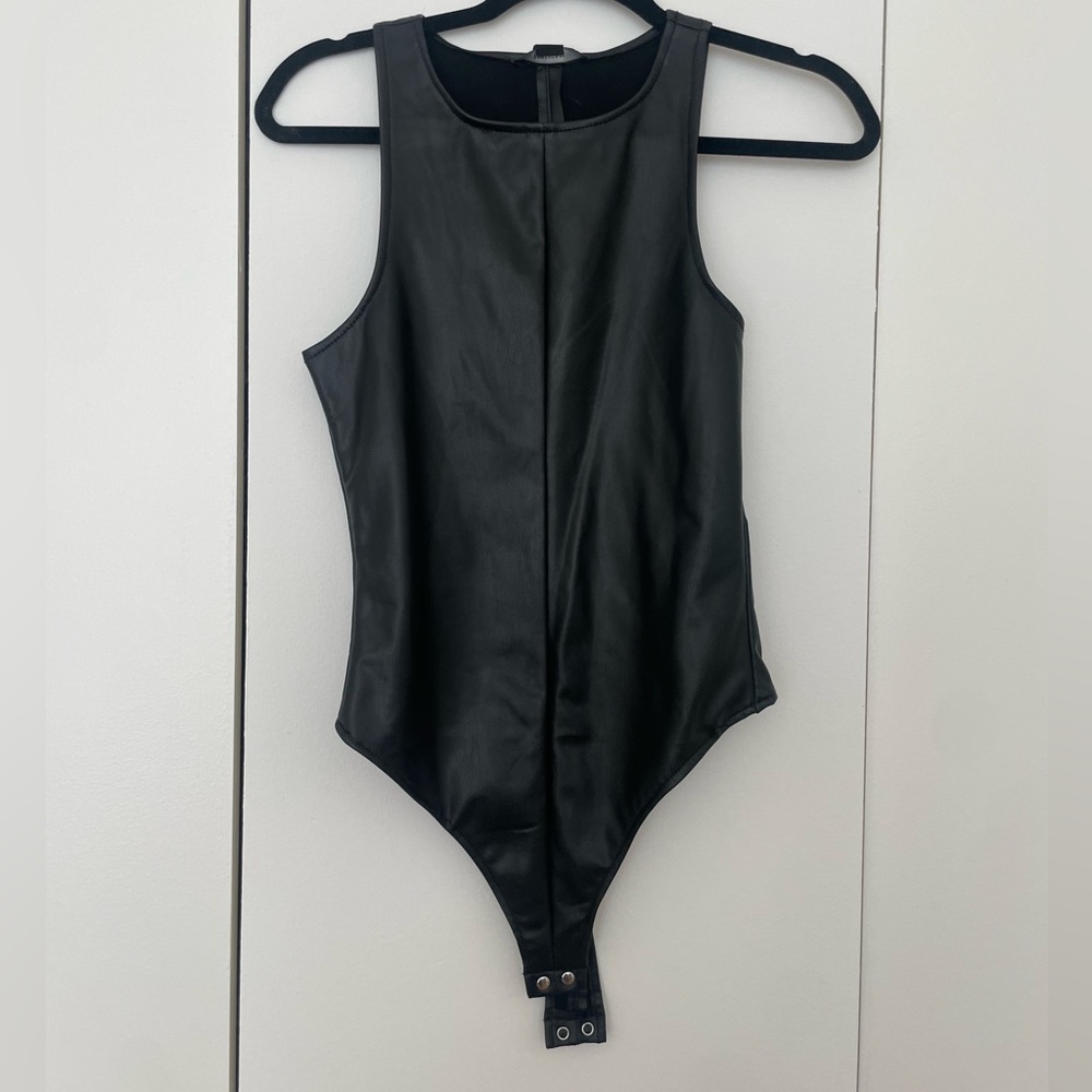 Black leather bodysuit